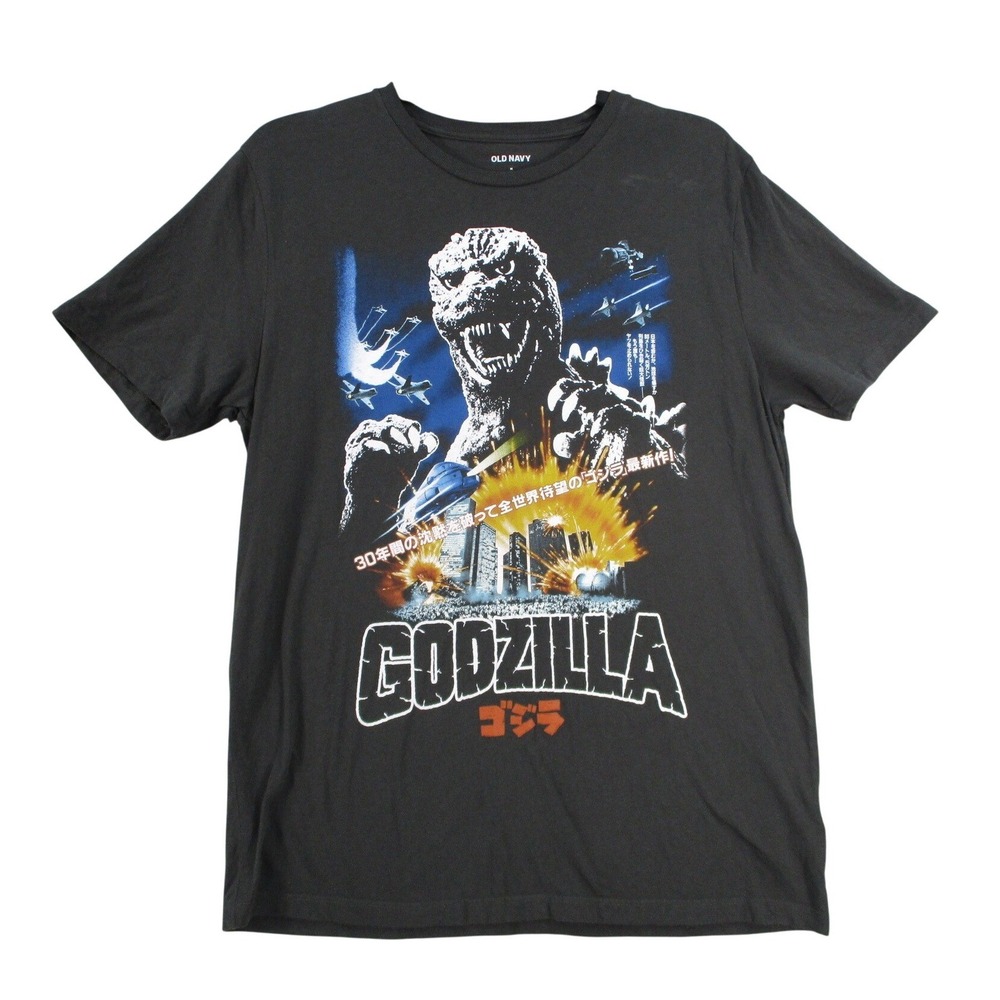 Old Navy Godzilla Graphic Tee Shirt Womens Medium Black Japanese Movie Poster